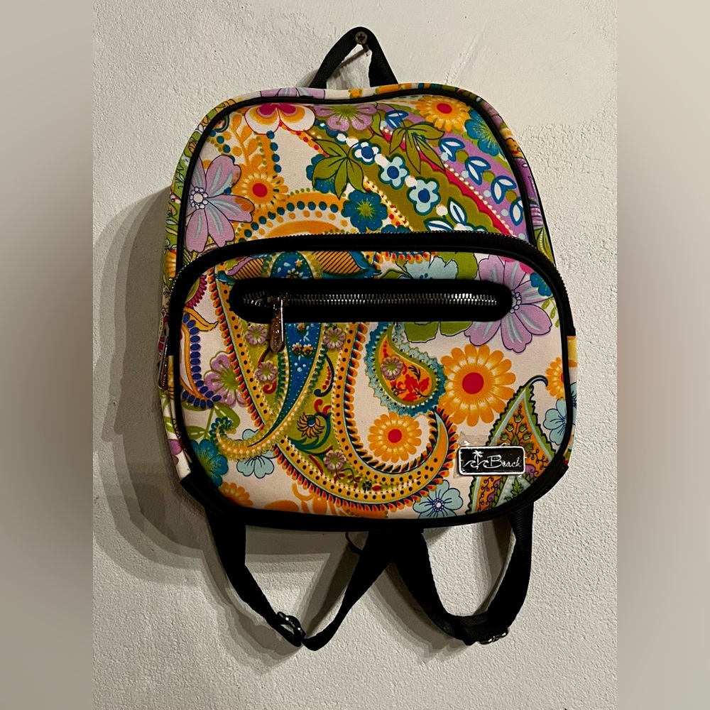 Multicolor Mini Backpack with Vibrant Floral and Paisley Design
